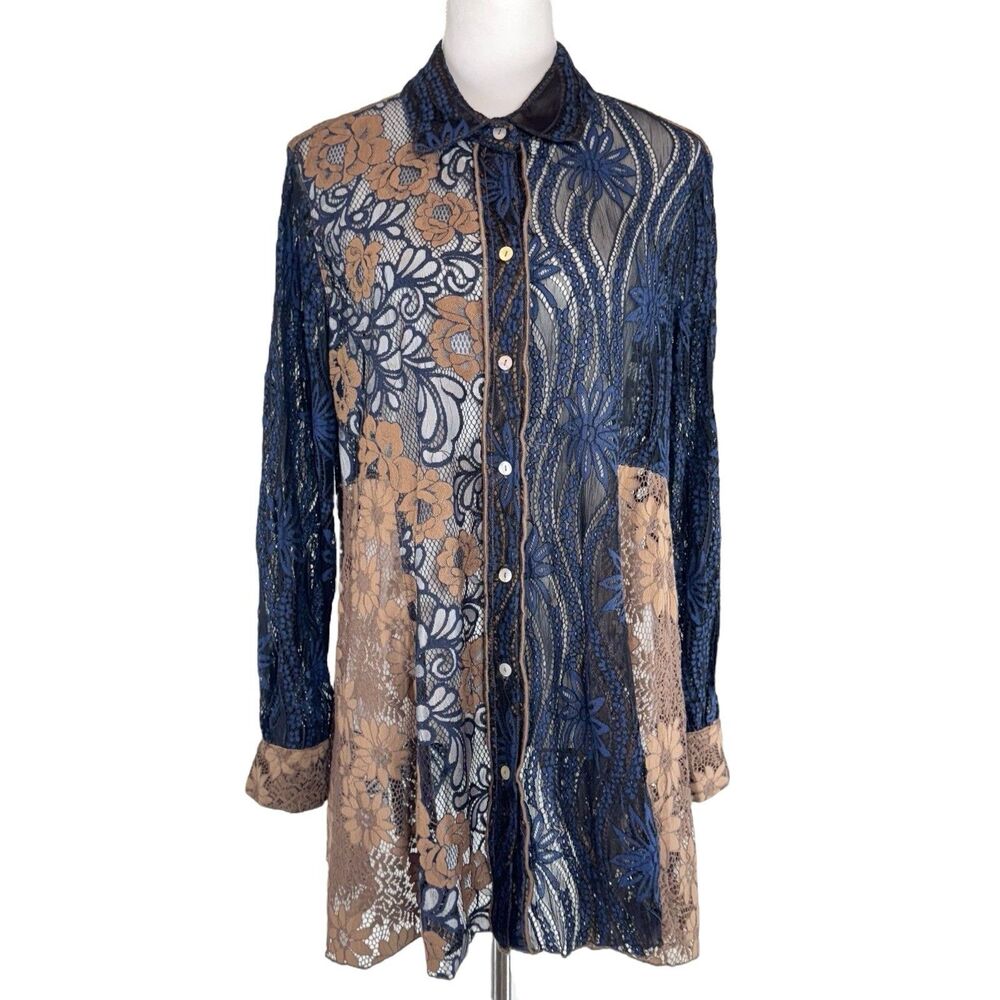 John Mark Patchwork Button Up Tunic Size L Floral… - image 1